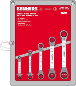 5-PCE 1/4'-7/8' OFFSET RATCHET RING WRENCH SET